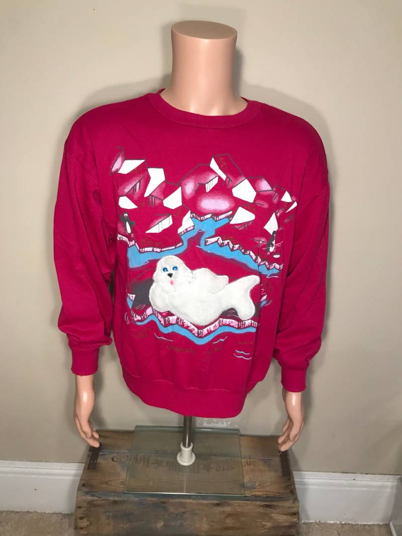 Vintage Sweatshirt in Den Usa Neon Pinke Walross Pinguin Grafik Vintage Sweatshirt in Den Usa Neon Pinke Walross Pinguin Grafik von FunnyTruckerHats