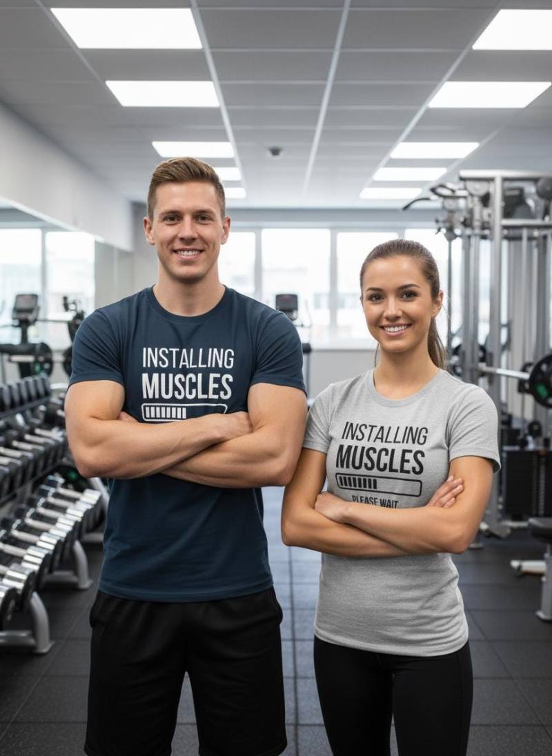 Männer T-Shirt "Installing Muscles Please Wait...' - Fitness Humor Shirt von FunnyZoomStore