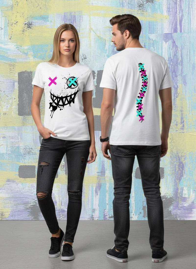 Smile T-Shirt - Witziges Design Mit Print Vorder- & Rückseite Unisex Geschenkidee von FunnyZoomStore