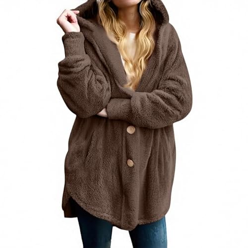 Funnyrap Fleecejacke Damen Oversize Plüschjacke Teddyjacke Langarm Teddy Mantel Warm Kapuzenjacke Kuscheljacke Cardigan Mit Kapuze Winter Teddy Jacke Herbst Übergangsjacke Casual Sweatshirt von Funnyrap