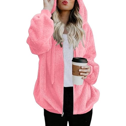 Funnyrap Fleecejacke Damen Oversize Plüschjacke Teddyjacke Langarm Teddy Mantel Warm Kapuzenjacke Kuscheljacke Cardigan Mit Kapuze Winter Teddy Jacke Herbst Übergangsjacke Casual Sweatshirt von Funnyrap
