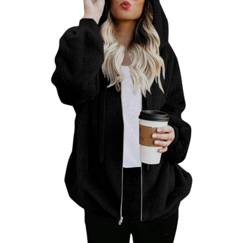 Funnyrap Fleecejacke Damen Oversize Plüschjacke Teddyjacke Langarm Teddy Mantel Warm Kapuzenjacke Kuscheljacke Cardigan Mit Kapuze Winter Teddy Jacke Herbst Übergangsjacke Casual Sweatshirt von Funnyrap