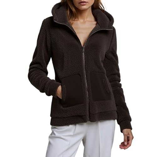 Funnyrap Fleecejacke Damen Teddyjacke mit Reißverschluss Sportjacke Flauschiger Teddyfleece Jacke Plüschjacke Kuscheljacke Mit Taschen Übergangsjacke Winter Outdoorjacke für Wandern und Freizeit von Funnyrap