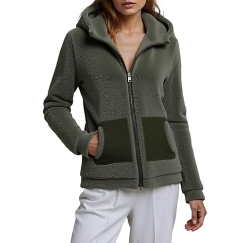Funnyrap Fleecejacke Damen Teddyjacke mit Reißverschluss Sportjacke Flauschiger Teddyfleece Jacke Plüschjacke Kuscheljacke Mit Taschen Übergangsjacke Winter Outdoorjacke für Wandern und Freizeit von Funnyrap