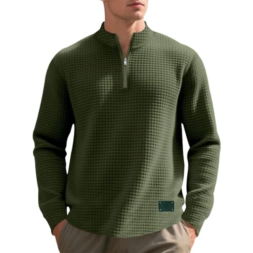 Funnyrap Herren Pullover 1/4 Zip Up Sweatshirt Strickpullover Langarm Knitted Sweater Einfarbig Basic Sweatpullover Casual Waffel Mock Neck Strickpulli Leichter Arbeitspullover Warm Winterpullover von Funnyrap