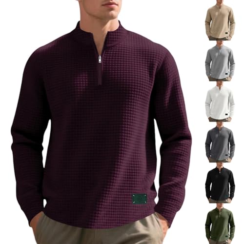 Funnyrap Herren Pullover 1/4 Zip Up Sweatshirt Strickpullover Langarm Knitted Sweater Einfarbig Basic Sweatpullover Casual Waffel Mock Neck Strickpulli Leichter Arbeitspullover Warm Winterpullover von Funnyrap