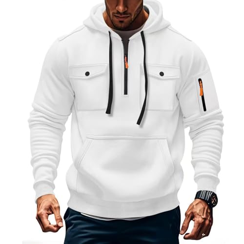 Funnyrap Hoodie Herren 1/4 Zip Up Langarm Sport Hoody Kapuzenpullover mit Kapuze Training Gym Pullover Einfarbig Kapuzenpulli Warm Sportshirt Bequem Sweatshirt Casual Herbst Winter Kleidung von Funnyrap