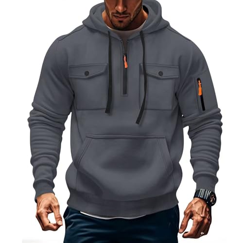 Funnyrap Hoodie Herren 1/4 Zip Up Langarm Sport Hoody Kapuzenpullover mit Kapuze Training Gym Pullover Einfarbig Kapuzenpulli Warm Sportshirt Bequem Sweatshirt Casual Herbst Winter Kleidung von Funnyrap