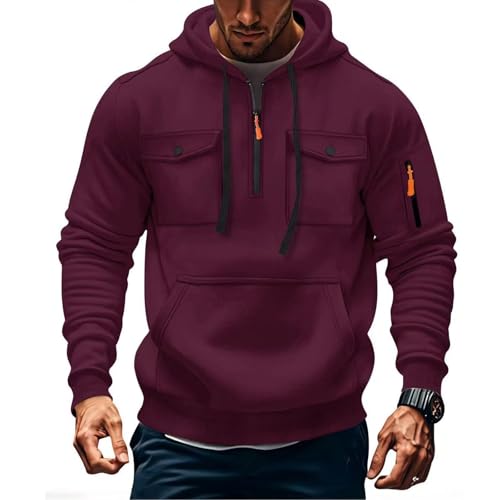 Funnyrap Hoodie Herren 1/4 Zip Up Langarm Sport Hoody Kapuzenpullover mit Kapuze Training Gym Pullover Einfarbig Kapuzenpulli Warm Sportshirt Bequem Sweatshirt Casual Herbst Winter Kleidung von Funnyrap