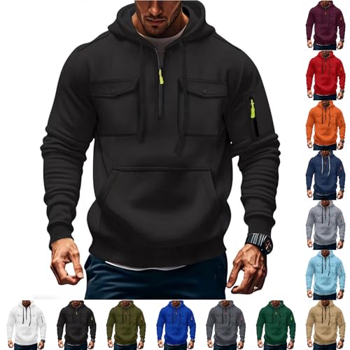 Funnyrap Hoodie Herren 1/4 Zip Up Langarm Sport Hoody Kapuzenpullover mit Kapuze Training Gym Pullover Einfarbig Kapuzenpulli Warm Sportshirt Bequem Sweatshirt Casual Herbst Winter Kleidung von Funnyrap