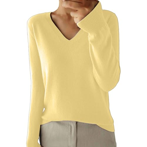 Funnyrap Pullover Damen V Ausschnitt Dünne Strickpullover Langarm Strickpulli Einfarbige Cardigan Ribbed Knit Sweater Casual Stricken Pulli Lässig Oberteile Elegant Sweatshirt Herbst Winter Tops von Funnyrap
