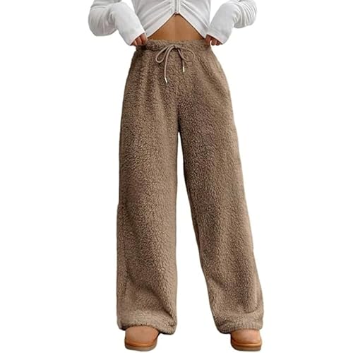 Funnyrap Winterhose Damen Teddyhose Fleecehose Warm Plüsch Hose Jogginghose Lang Pyjamahose Fleece Kuschelhose Thermohose Einfarbige Yogahose Bequem Schlafanzughose Loungewear Freizeithose Hausanzug von Funnyrap