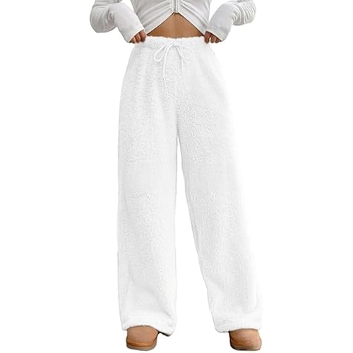 Funnyrap Winterhose Damen Teddyhose Fleecehose Warm Plüsch Hose Jogginghose Lang Pyjamahose Fleece Kuschelhose Thermohose Einfarbige Yogahose Bequem Schlafanzughose Loungewear Freizeithose Hausanzug von Funnyrap