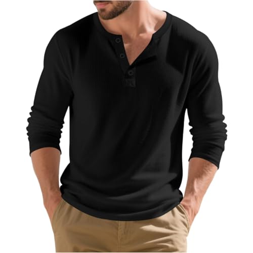 Funnyrap Herren Henley Shirt Langarmshirt Pullover mit Knopfleiste Bequem Strickpullover Oberteil Einfarbig Arbeitspullover Outdoor Fitness Pulli Basic Vintage Freizeithemd Regular Slim Fit Tops von Funnyrap