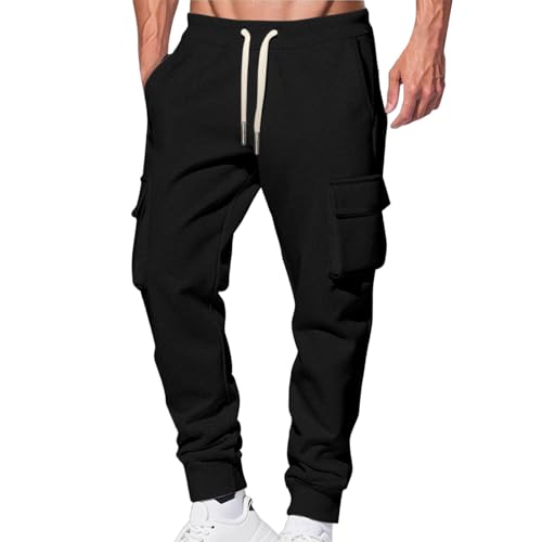 Herren Sport Trainingshose Lang Cargo Jogginghose Loose Fit Sweatpants Atmungsaktiv Sporthose Warme Sweathose Trekkinghose Sport Hosen Mit Kordelzug und Taschen Sweat Active Pants von Funnyrap