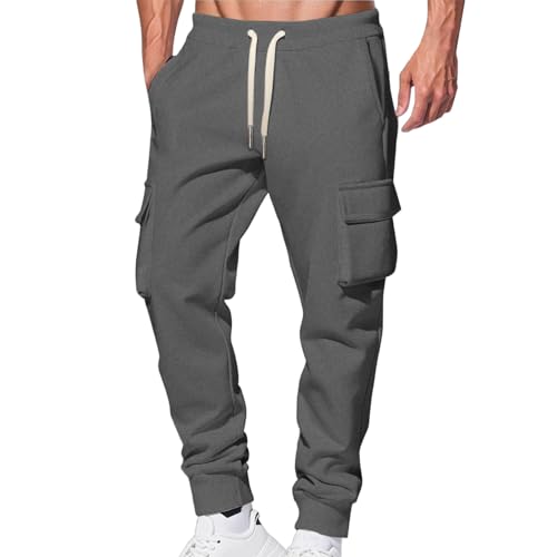 Herren Sport Trainingshose Lang Cargo Jogginghose Loose Fit Sweatpants Atmungsaktiv Sporthose Warme Sweathose Trekkinghose Sport Hosen Mit Kordelzug und Taschen Sweat Active Pants von Funnyrap