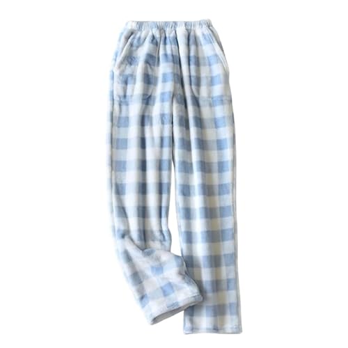 Pyjama Hosen Damen Flanell Schlafanzughose Lang Fleecehose Mit Taschen Haushose Karierte Pyjamahose Bequeme Thermohose Kuschelig Kuschelhose Flauschig Sporthose Home Casual Winter Warme Plüschhose von Funnyrap