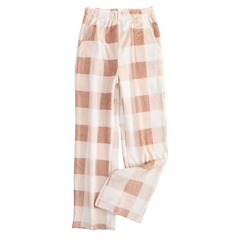 Pyjama Hosen Damen Flanell Schlafanzughose Lang Fleecehose Mit Taschen Haushose Karierte Pyjamahose Bequeme Thermohose Kuschelig Kuschelhose Flauschig Sporthose Home Casual Winter Warme Plüschhose von Funnyrap