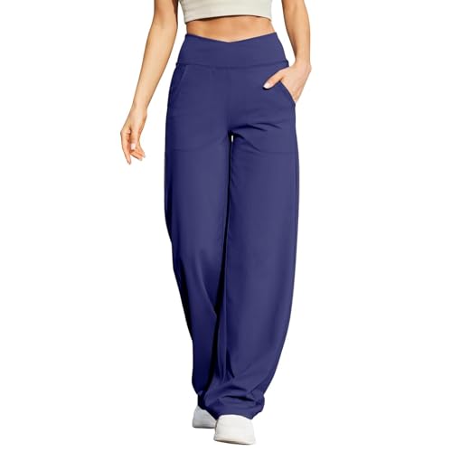 Yogahose Damen Sporthose Lang Hohe Taille Freizeithose mit Bauchkontrolle Activewear Hosen High Waist Yoga Pants Trainings Fitness Jogginghose mit Taschen Weites Bein Laufhose Baggy Sports Pants von Funnyrap