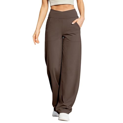 Yogahose Damen Sporthose Lang Hohe Taille Freizeithose mit Bauchkontrolle Activewear Hosen High Waist Yoga Pants Trainings Fitness Jogginghose mit Taschen Weites Bein Laufhose Baggy Sports Pants von Funnyrap