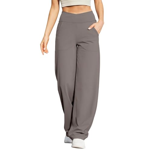 Yogahose Damen Sporthose Lang Hohe Taille Freizeithose mit Bauchkontrolle Activewear Hosen High Waist Yoga Pants Trainings Fitness Jogginghose mit Taschen Weites Bein Laufhose Baggy Sports Pants von Funnyrap