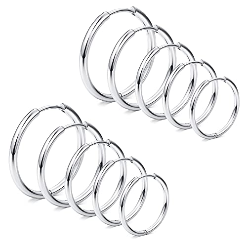 Funseedrr 1-5 Paar Hinged Huggie Ohrring 18G Edelstahl Creolen Silber Ohrpiercing Schmuck Frauen Mann von Funseedrr