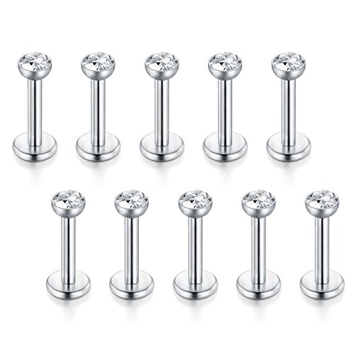 Funseedrr 10er 1.2mm Edelstahl Lippenpiercing Labret Stecker Set 6mm 8mm Silber Tragus Helix Piercing Schmuck Conch Piercing for Women von Funseedrr