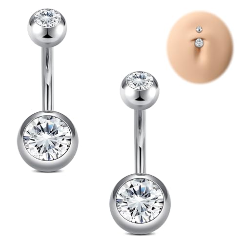 Funseedrr 14G Bauchnabelpiercing Chirurgenstahl Barbell Set 6mm Edelstahl stablänge für Frauen 2 Stück Nabelpiercing Schmuck mit CZ Silber von Funseedrr