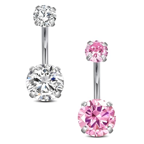 Funseedrr 14G Bauchnabelpiercing Edelstahl Barbell Set 12mm Edelstahl stablänge für Frauen 2 Stück Nabelpiercing Schmuck mit CZ Silber von Funseedrr