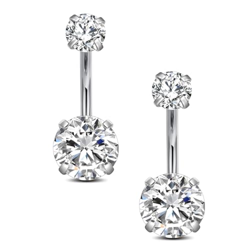 Funseedrr 14G Bauchnabelpiercing Edelstahl Barbell Set 6mm Edelstahl stablänge für Frauen 2 Stück Nabelpiercing Schmuck mit CZ Silber von Funseedrr