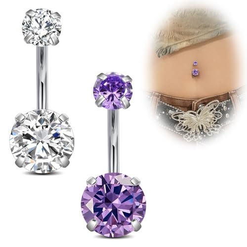 Funseedrr 14G Bauchnabelpiercing Edelstahl Barbell Set 6mm Edelstahl stablänge für Frauen 2 Stück Nabelpiercing Schmuck mit CZ Silber von Funseedrr