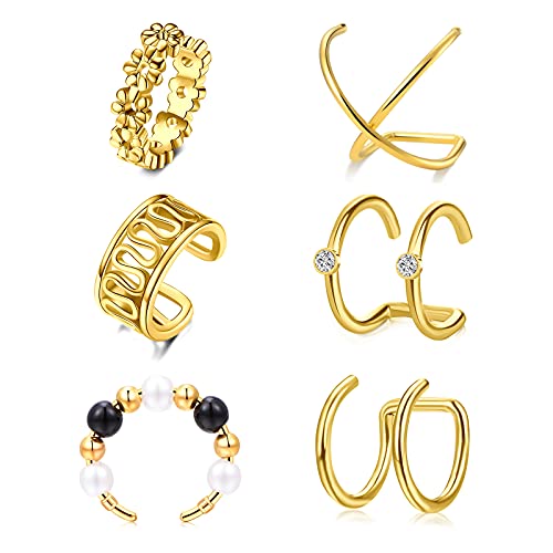 Funseedrr 3-6stk Ohrklemme Ohrmanschette Edelstahl Ear Cuff Fake Helix Knorpel Ohrringe Kein Piercing Ohrclips Gold von Funseedrr