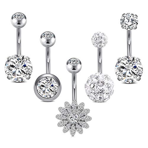 Funseedrr Bauchnabelpiercing Nabelpiercing 10mm 14G Edelstahl Nabel Banane Piercing Set mit CZ Opal Damen Mädchen von Funseedrr