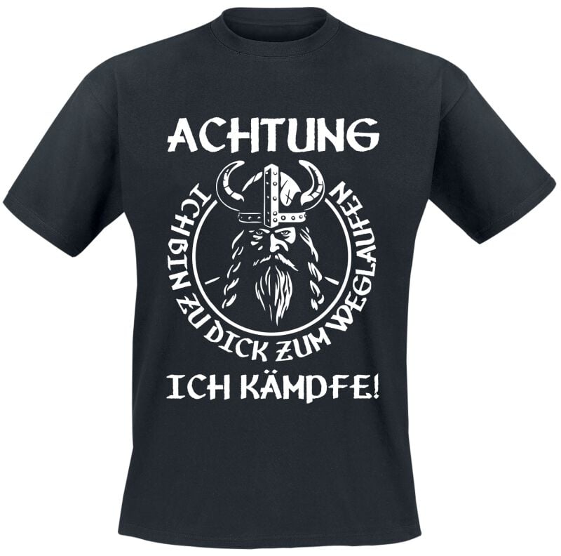 Funshirt Achtung - Ich bin zu dick zum weglaufen - ich kämpfe! T-Shirt schwarz in 3XL von Funshirt