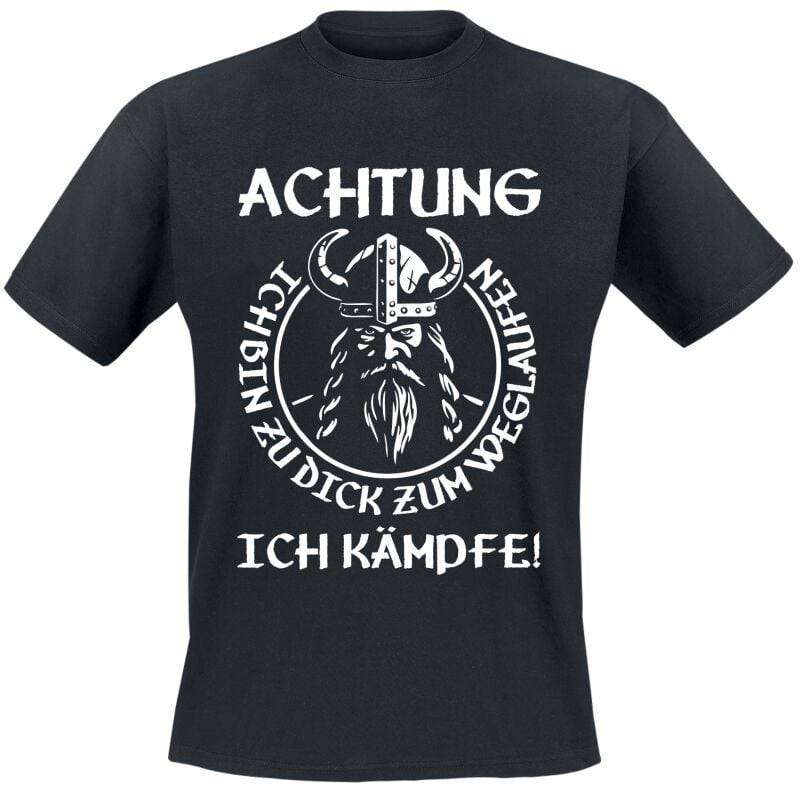 Funshirt Achtung - Ich bin zu dick zum weglaufen - ich kämpfe! T-Shirt schwarz in XXL von Funshirt