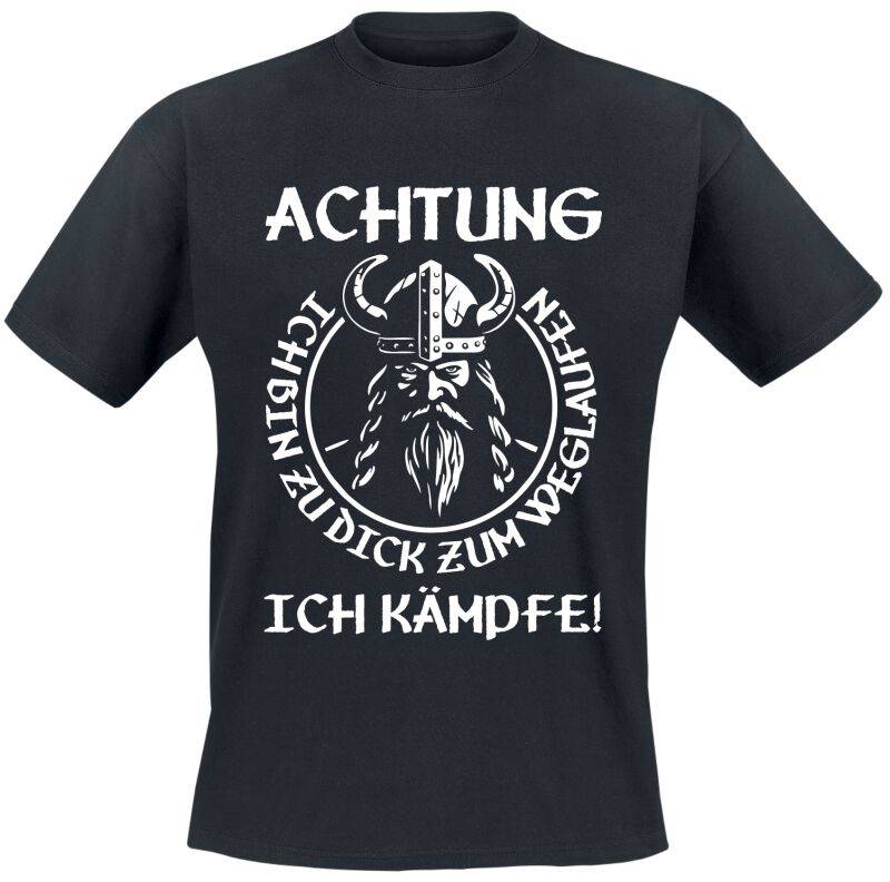 Funshirt T-Shirt - Achtung - Ich bin zu dick zum weglaufen - ich kämpfe! - M bis XL - für Männer - Größe M - schwarz von Funshirt