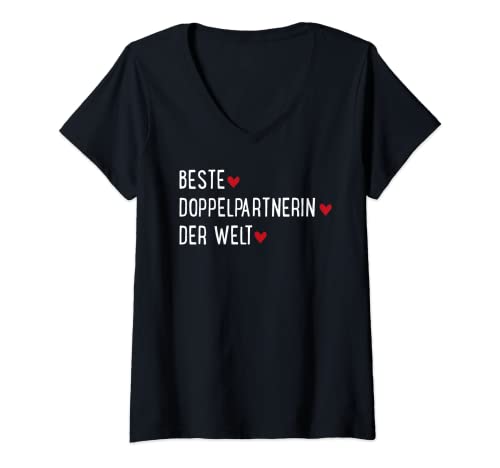 Damen Beste Doppelpartnerin der Welt T-Shirt mit V-Ausschnitt von Funshirts