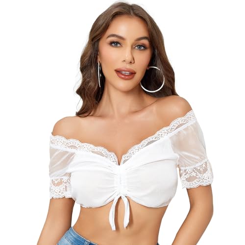 Funspread Dirndl Bluse Damen Spitze - Dirndlbluse Weiß Kurzarm Dirndlblusen für Oktoberfest 36 Funspread Dirndl Bluse Damen Spitze - Dirndlbluse Weiß Kurzarm Dirndlblusen für Oktoberfest 36 von Funspread
