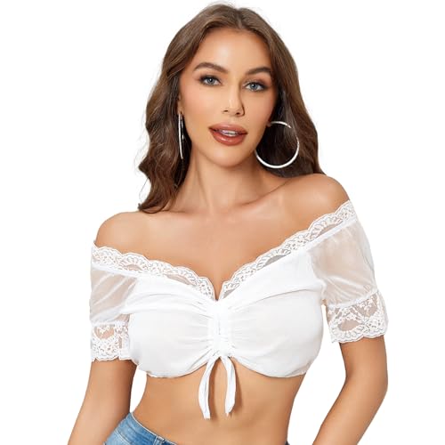 Funspread Dirndl Bluse Damen Spitze - Dirndlbluse Weiß Kurzarm Dirndlblusen für Oktoberfest 38 Funspread Dirndl Bluse Damen Spitze - Dirndlbluse Weiß Kurzarm Dirndlblusen für Oktoberfest 38 von Funspread