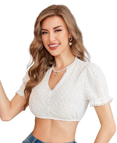 Funspread Dirndl Bluse Damen Weiß - Dirndlbluse V Ausschnitt Dirndlblusen Kurzarm Trachtenbluse für Oktoberfest 42 Funspread Dirndl Bluse Damen Weiß - Dirndlbluse V Ausschnitt Dirndlblusen Kurzarm Trachtenbluse für Oktoberfest 42 von Funspread