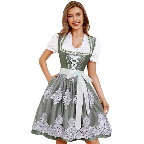 Funspread Dirndl Damen Midi Grün - Trachtenkleid Trachtenmode für Oktoberfest Dirndlkleid mit Spitzenschürze 38 von Funspread