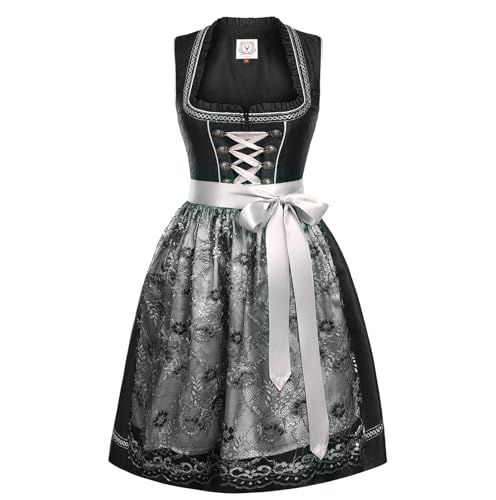 Funspread Dirndl Damen Midi Schwarz - Dirndlkleid mit Spitzenschürze Trachtenmode Kleid für Oktoberfest 34 von Funspread