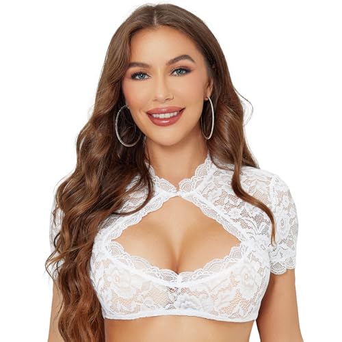 Funspread Dirndlbluse Damen Spitze Weiß - Kurzarm Dirndl Bluse Trachtenbluse für Oktoberfest 40 Funspread Dirndlbluse Damen Spitze Weiß - Kurzarm Dirndl Bluse Trachtenbluse für Oktoberfest 40 von Funspread