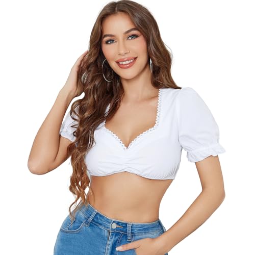 Funspread Dirndl Bluse Damen Weiß - Dirndlbluse Kurzarm Trachtenblusen Dirndlblusen für Oktoberfest 38 Funspread Dirndl Bluse Damen Weiß - Dirndlbluse Kurzarm Trachtenblusen Dirndlblusen für Oktoberfest 38 von Funspread