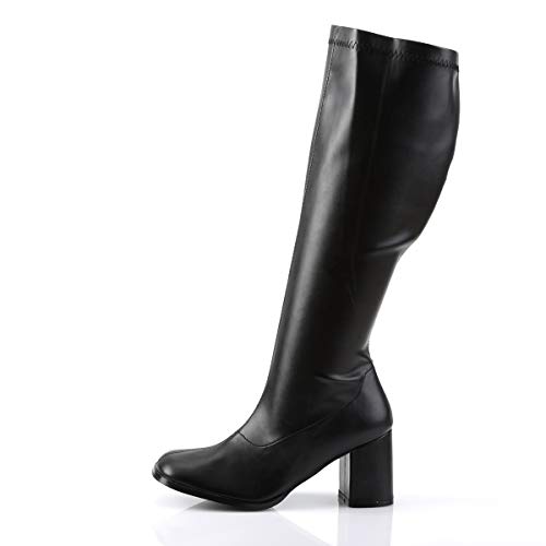 GOGO-300WC, Schlichter Stretch-Stiefel schwarz (weiter Schaft) Absatz 7,6 cm, Blk Str Pu, 37 EU von Funtasma