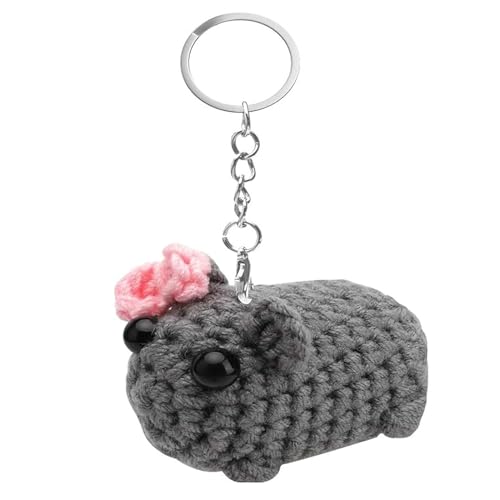 Funtery Trauriger Hamster Schlüsselanhänger, Gehäkelter Trauriger Hamster Schlüsselanhänger, Handgefertigte Traurige Hamster Strickpuppe, Niedliches Handgewebtes Hamster Ornament von Funtery