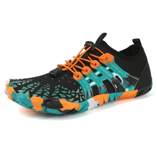 Funthy Barfußschuhe Kinder Barfussschuhe Wasserschuhe Junge Mädchen Badeschuhe Barfuß Schuhe Aquaschuhe Schwimmschuhe Strandschuhe rutschfeste Schnell Trocknend-schwarz||43 von Funthy