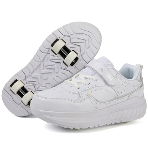 Schuhe mit Rollen für Jungen Mädchen Skateboardschuhe Sportschuhe Rollschuhe Kinder Erwachsene 2-in-1-Multifunktionsrollschuhe Sneakers Mit Rollen Outdoorschuhe-Weiß||40 von Funthy