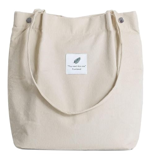 Funtlend Cord Umhängetasche Damen Groß Cord Tasche Damen Cordtasche Cord Shopper Handtasche Schultertasche für Uni Arbeit Mädchen Schule Büro von Funtlend