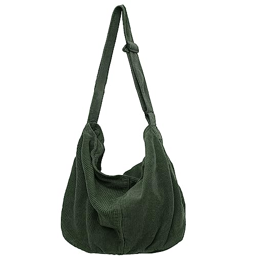 Funtlend Cord Umhängetaschen Damen Crossbody Bag Tasche Groß Schultertasche Damen Einkauftasche Messagetasche Shopper für Schule Arbeit Einkauf von Funtlend